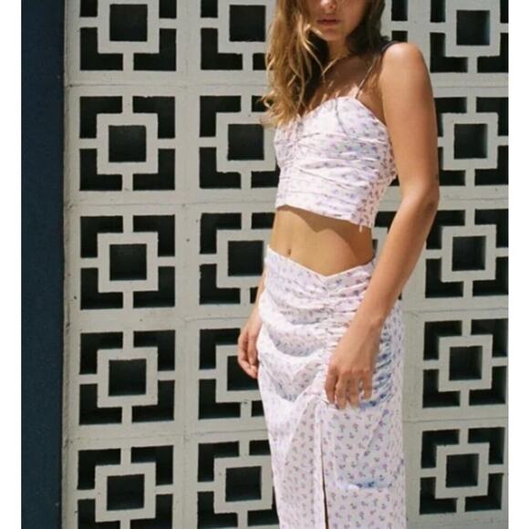 Zara Ditsy Floral Midi Skirt Side Slit Summer Size Medium - Picture 1 of 9